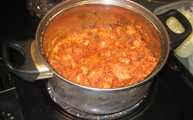 Chicharron in red salsa
